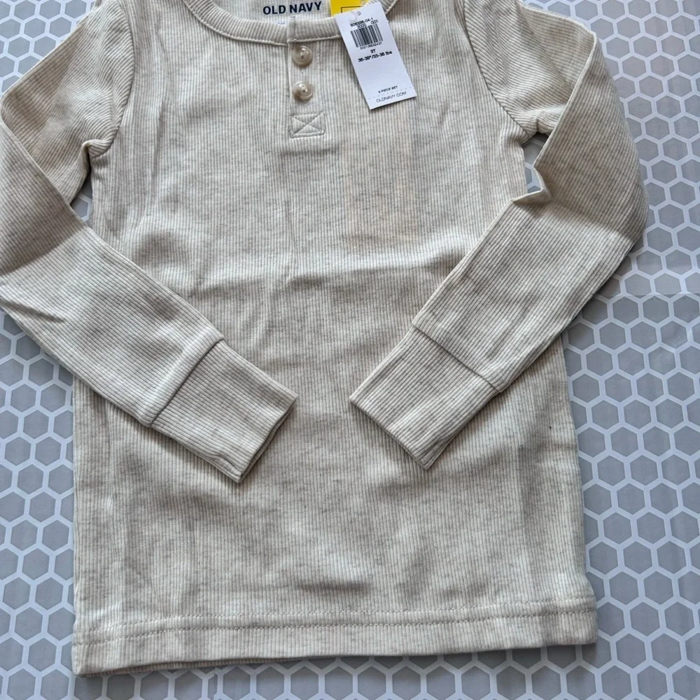 NWT Old Navy Cream Ribbed Henley Top & Matching Pajama Set Size 3T